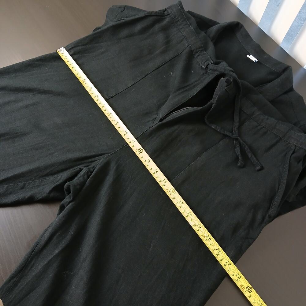Old Navy Waist Defined Utility Jumpsuit L Tall black linen-blend pockets SSlv - Picture 13 of 16